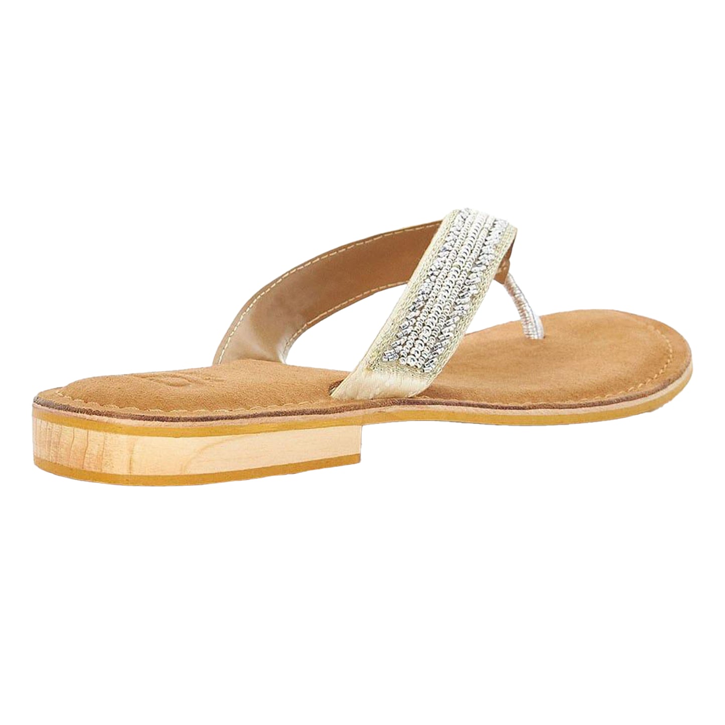 Tan - Back - Dune London Womens-Ladies Labyrinth Beaded Suede Toe Post Flat Sandals