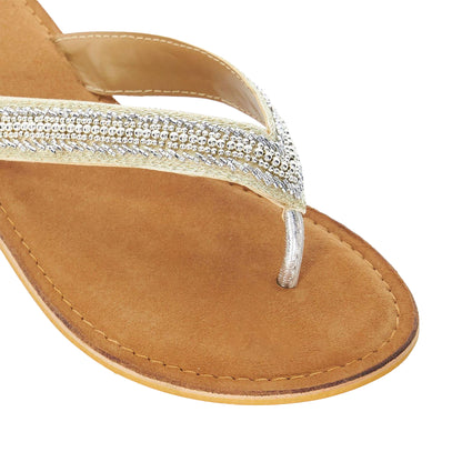 Tan - Lifestyle - Dune London Womens-Ladies Labyrinth Beaded Suede Toe Post Flat Sandals