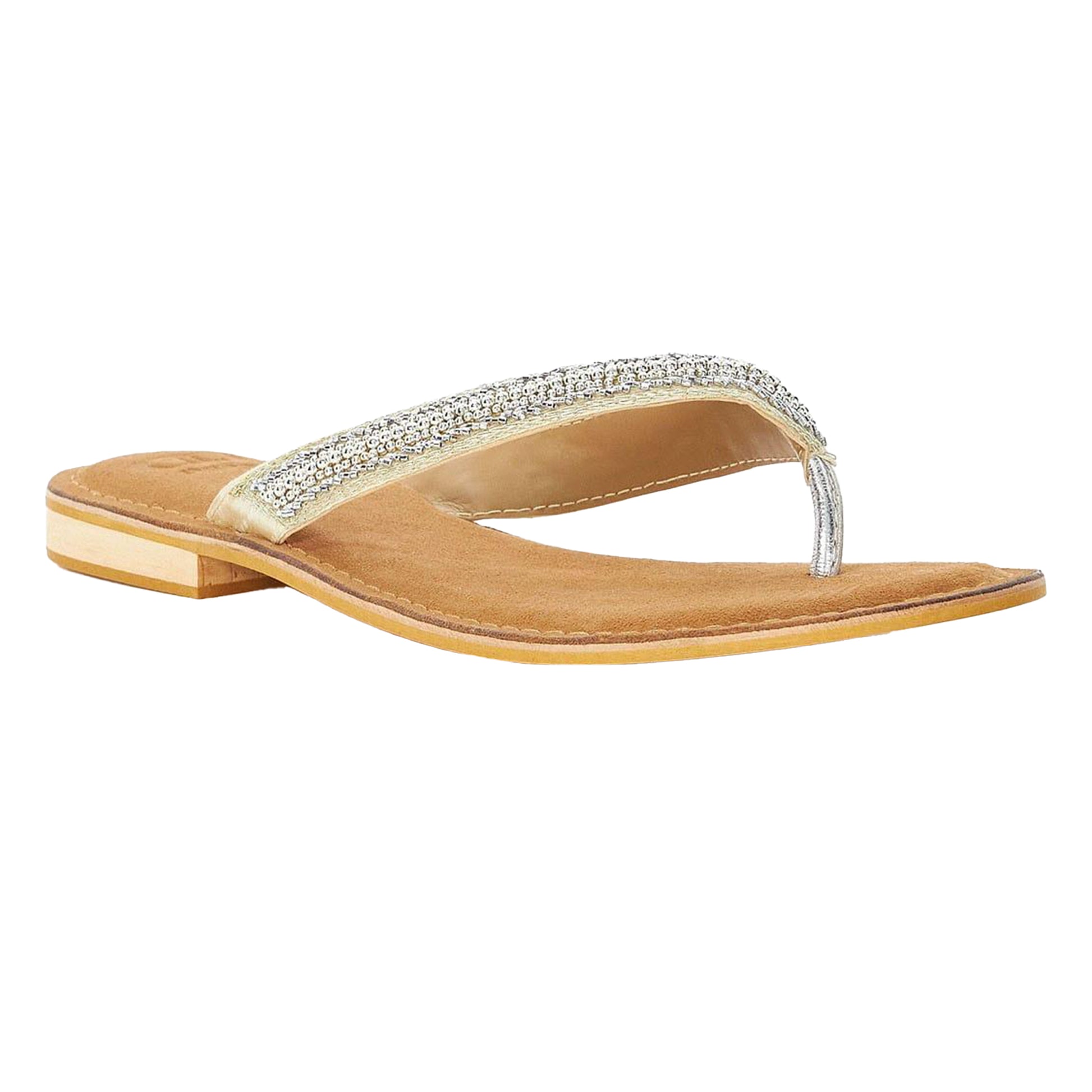 Tan - Front - Dune London Womens-Ladies Labyrinth Beaded Suede Toe Post Flat Sandals