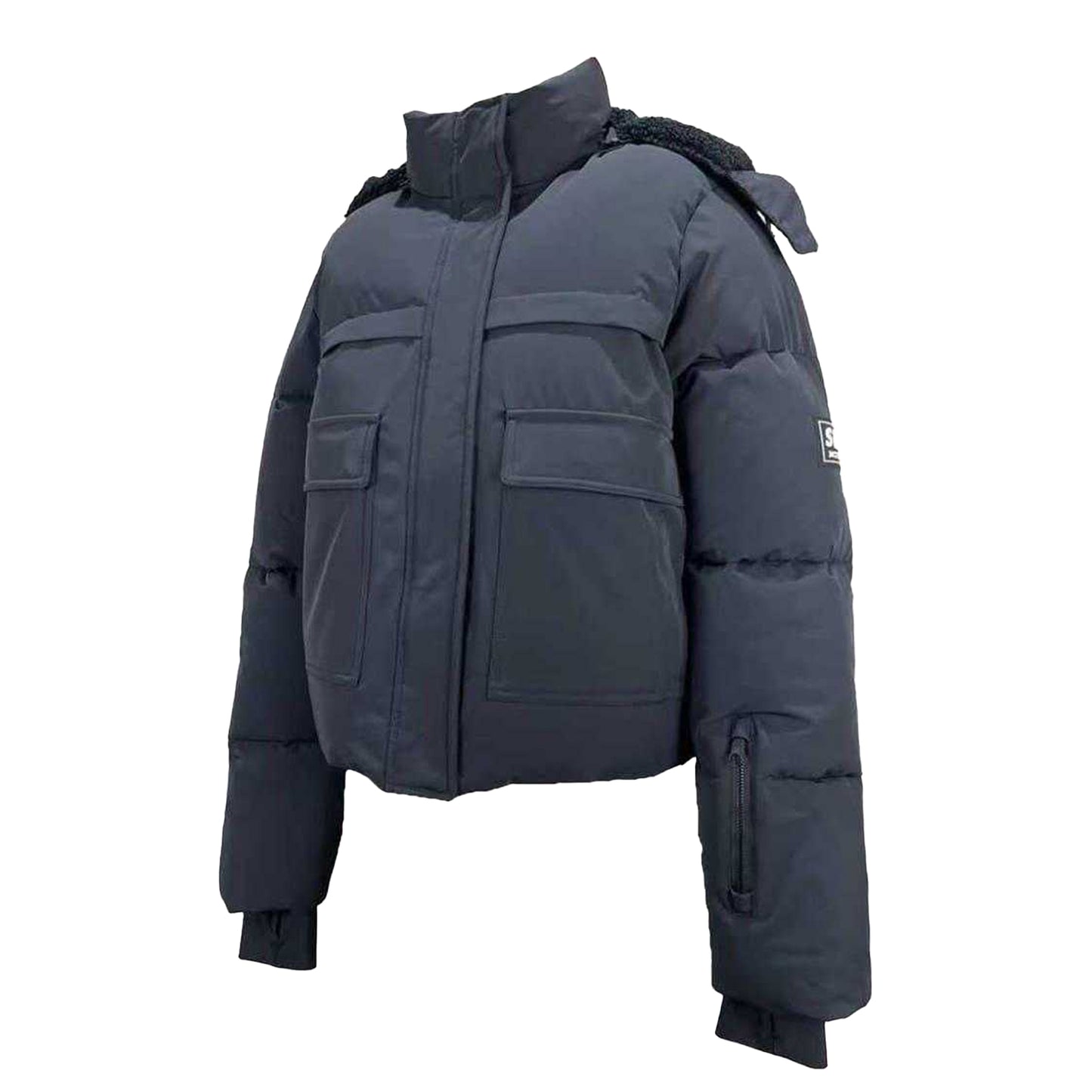 Black - Side - Jack Wills Womens-Ladies Cropped Puffer Jacket