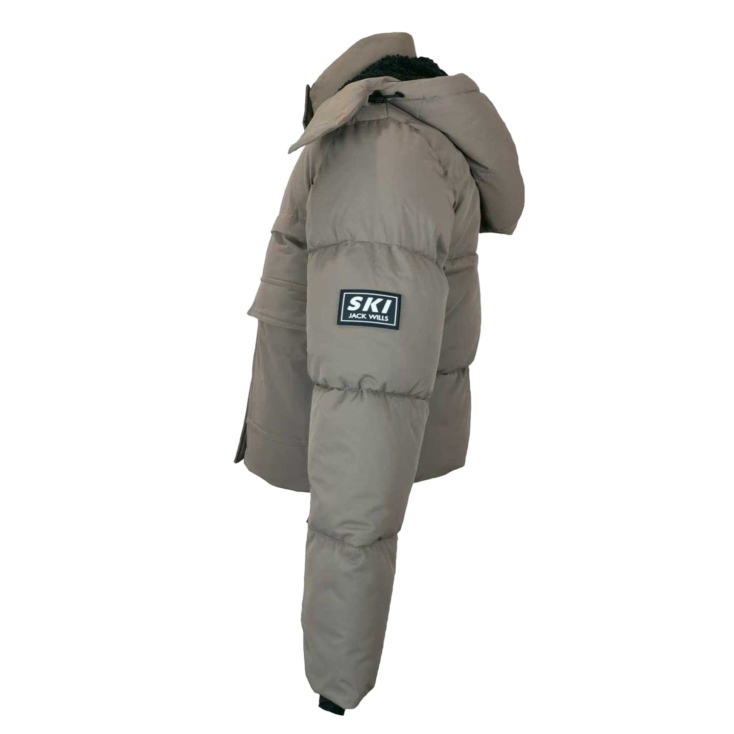Mocha - Side - Jack Wills Womens-Ladies Cropped Puffer Jacket