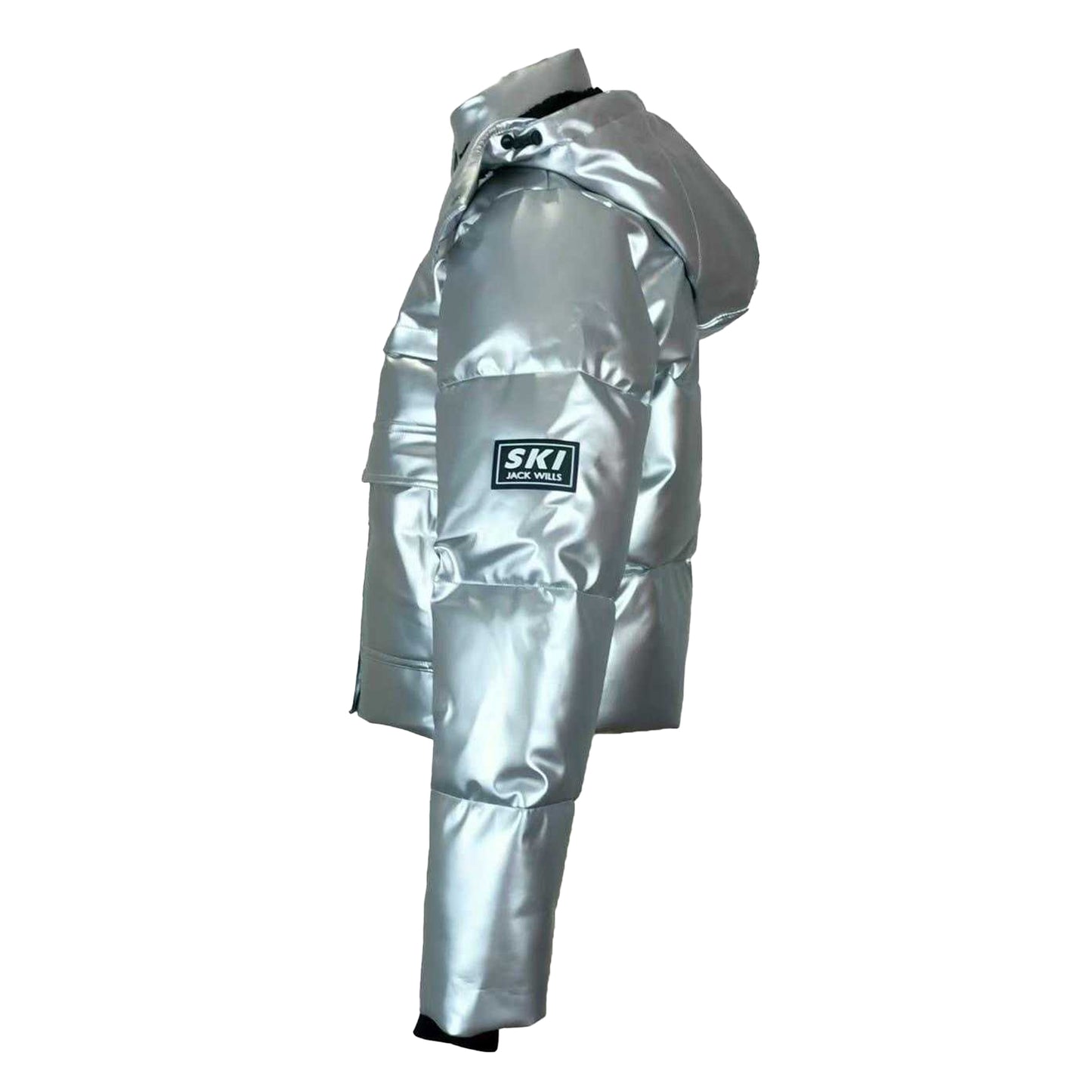Silver - Side - Jack Wills Womens-Ladies Cropped Puffer Jacket