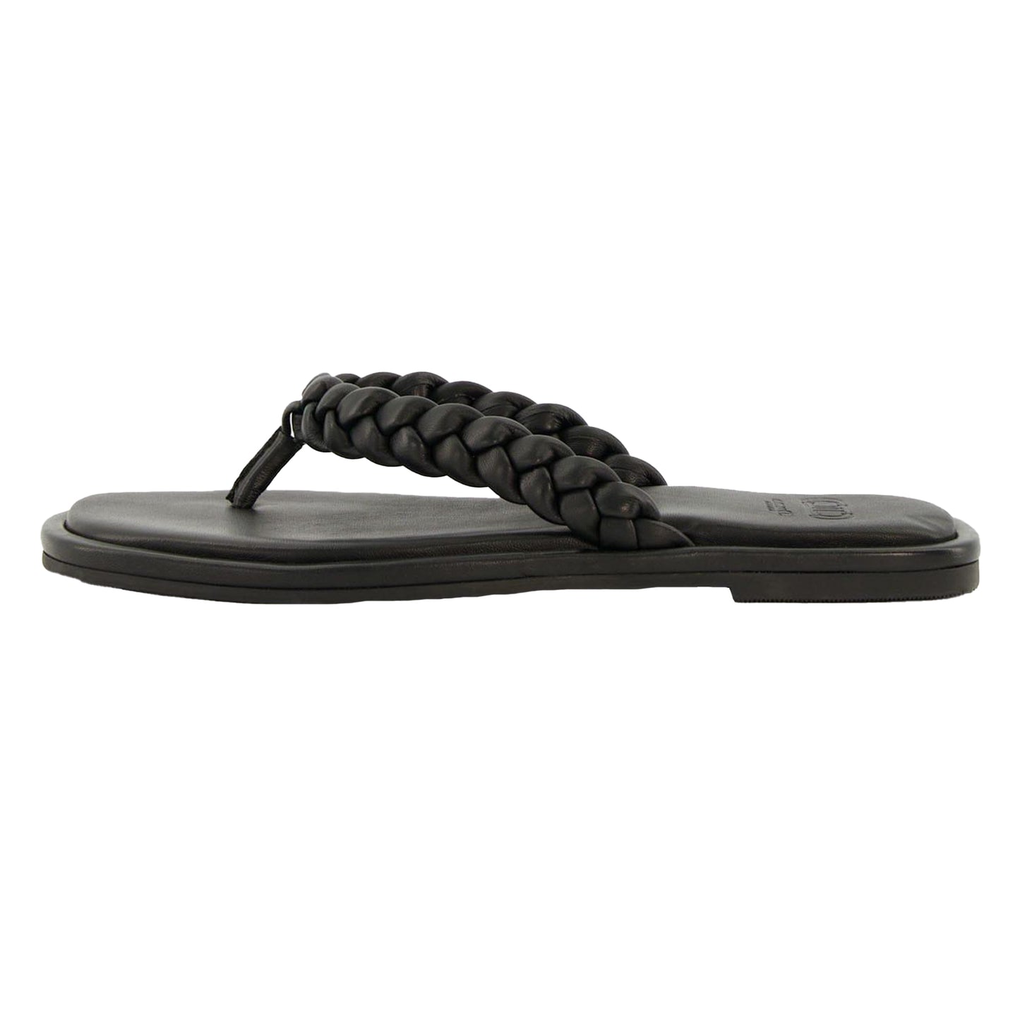 Black - Back - Dune London Womens-Ladies Loxx Plaited Leather Toe Post Flat Sandals