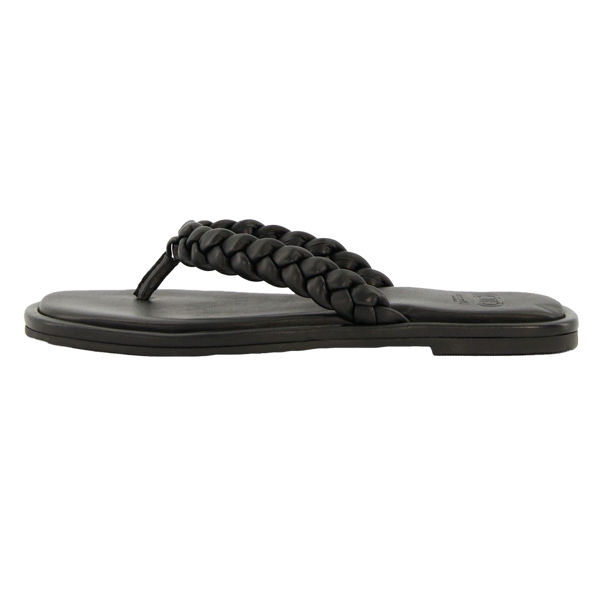 Black - Back - Dune London Womens-Ladies Loxx Plaited Leather Toe Post Flat Sandals