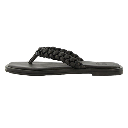 Black - Back - Dune London Womens-Ladies Loxx Plaited Leather Toe Post Flat Sandals