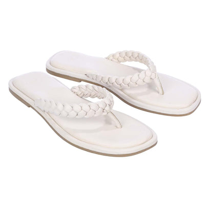 Ecru - Front - Dune London Womens-Ladies Loxx Plaited Leather Toe Post Flat Sandals
