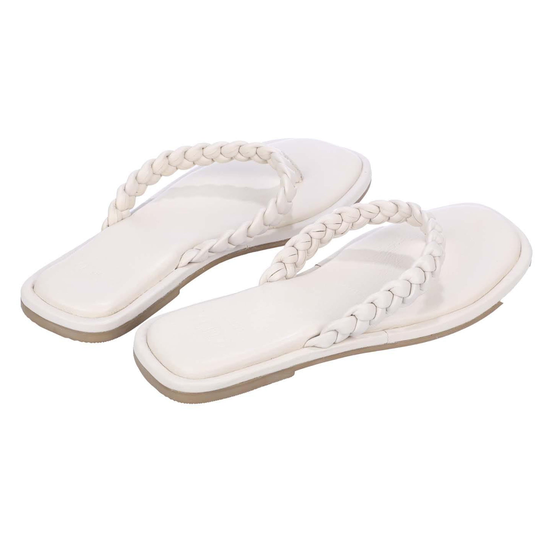 Ecru - Back - Dune London Womens-Ladies Loxx Plaited Leather Toe Post Flat Sandals