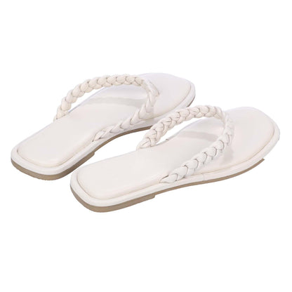 Ecru - Back - Dune London Womens-Ladies Loxx Plaited Leather Toe Post Flat Sandals