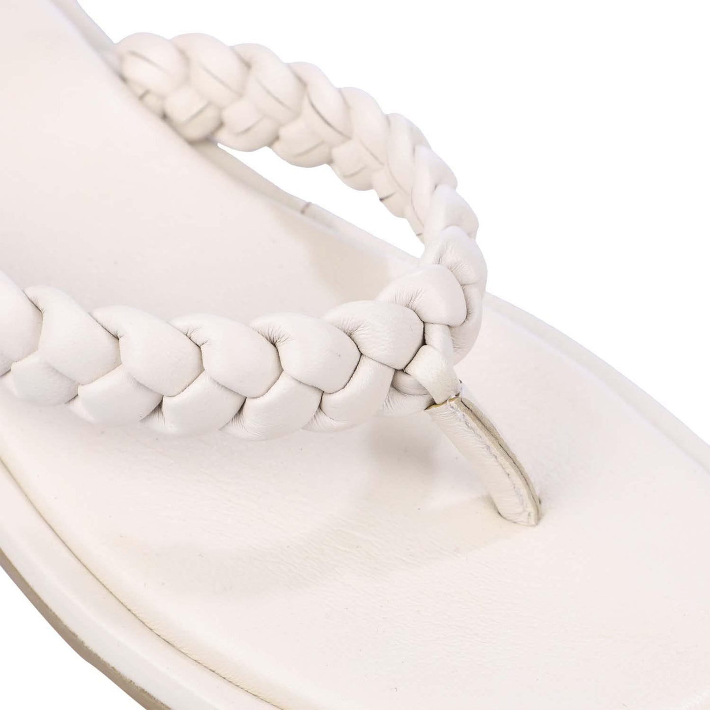 Ecru - Pack Shot - Dune London Womens-Ladies Loxx Plaited Leather Toe Post Flat Sandals