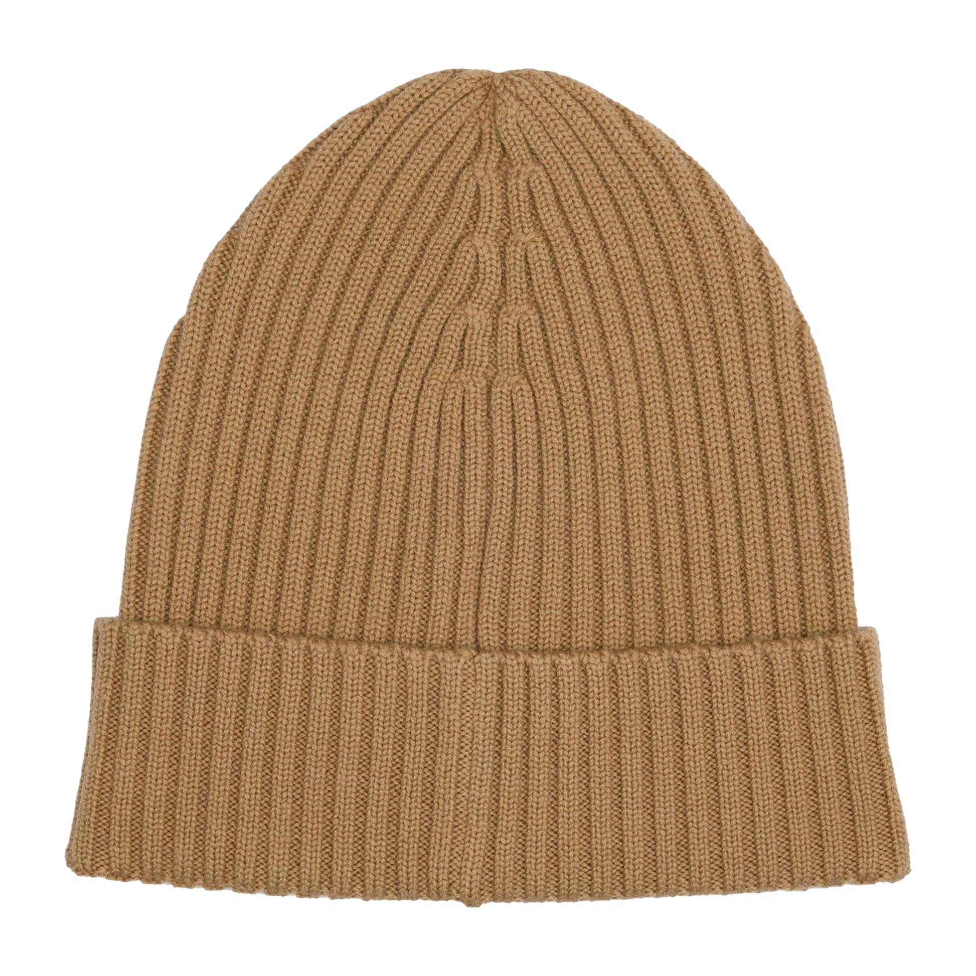Beige - Back - Boss Lara Embroidered Logo Ribbed Beanie