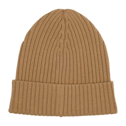 Beige - Back - Boss Lara Embroidered Logo Ribbed Beanie