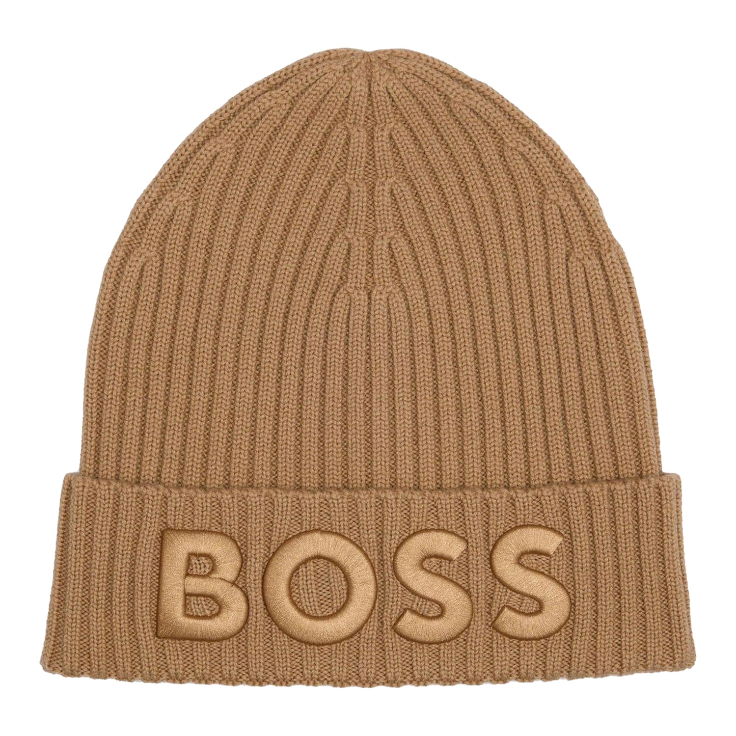 Beige - Front - Boss Lara Embroidered Logo Ribbed Beanie