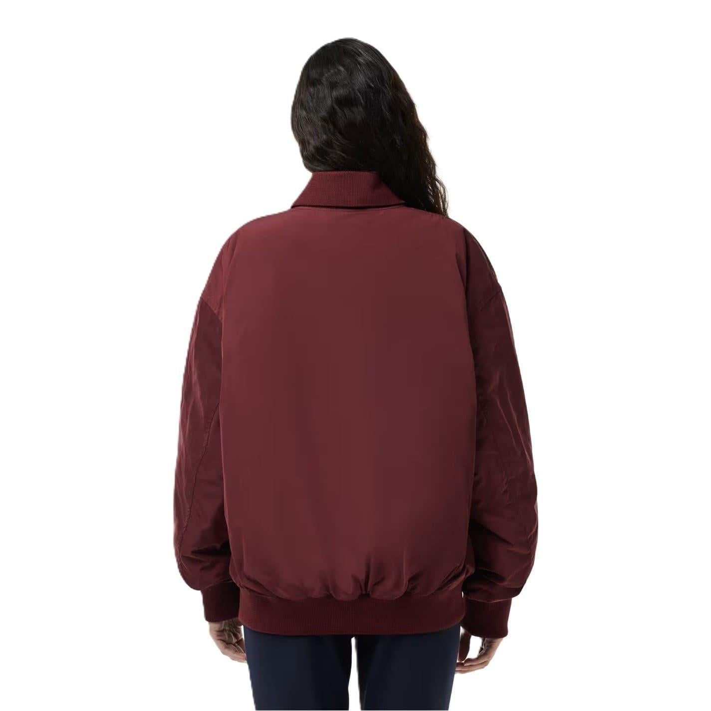 Red - Back - Lacoste Womens-Ladies Oversized Bomber Jacket