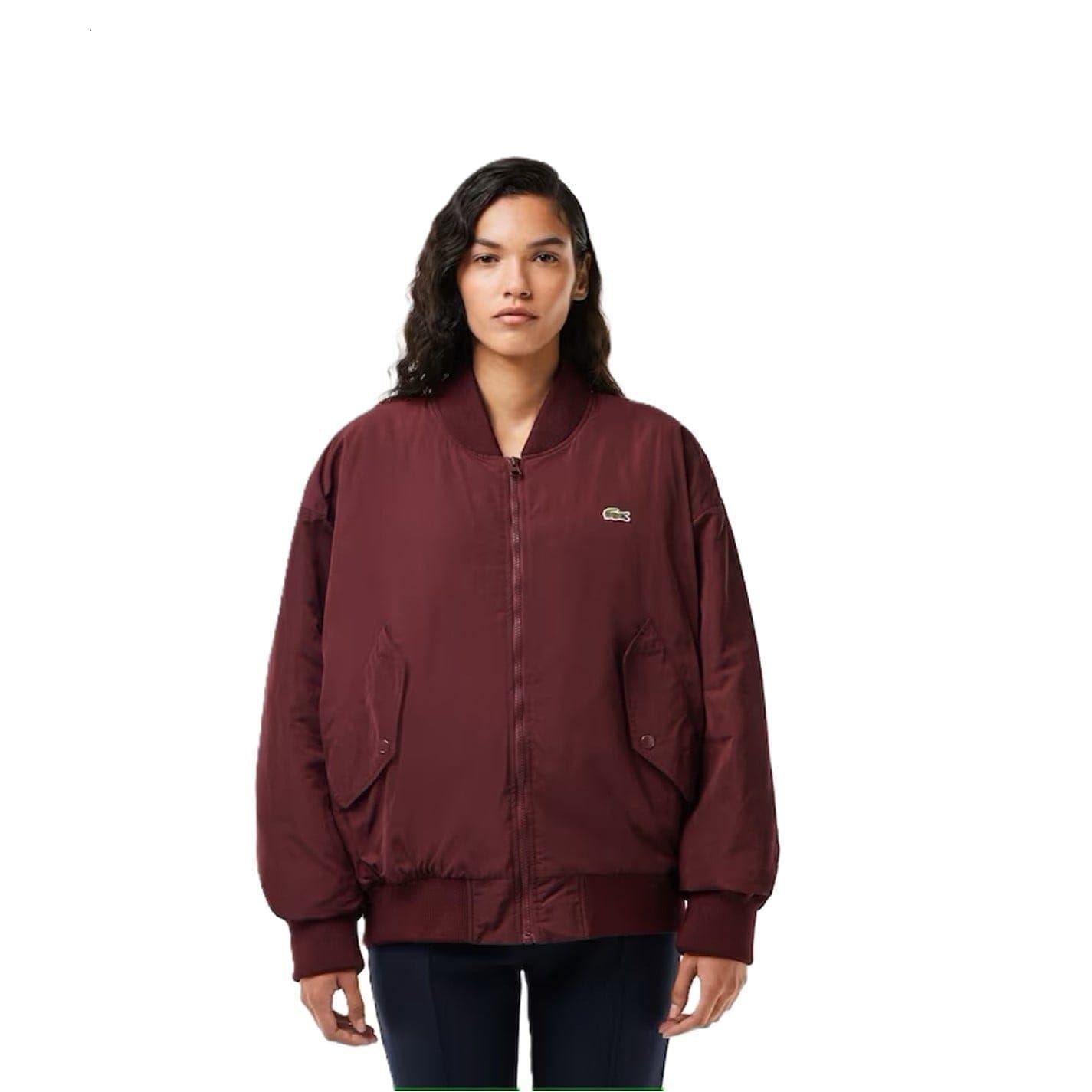 Red - Side - Lacoste Womens-Ladies Oversized Bomber Jacket