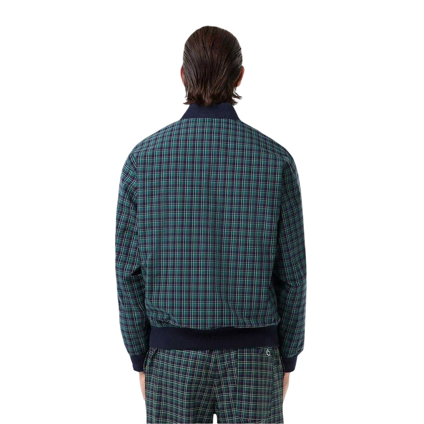 Navy Blue - Back - Lacoste Mens Plaid Regular Bomber Jacket