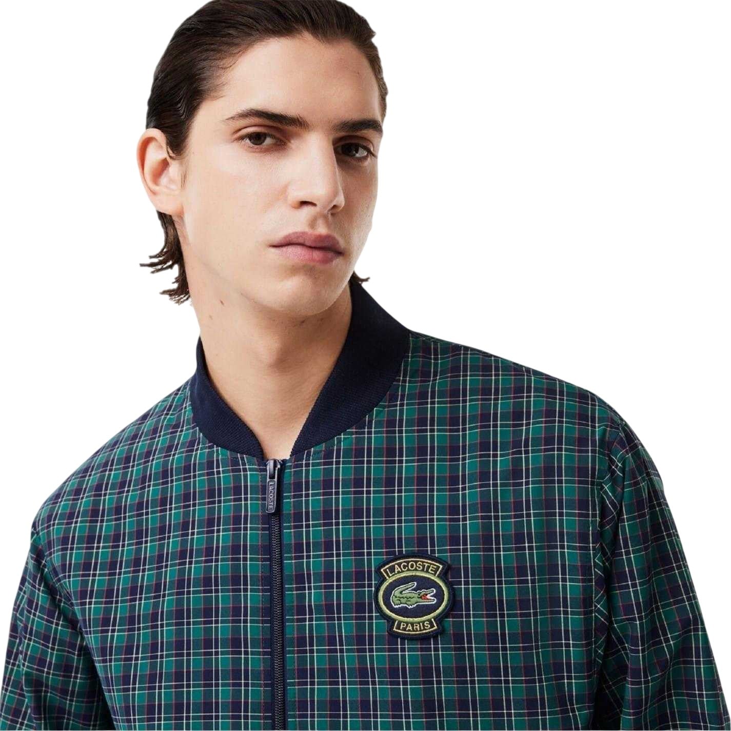 Navy Blue - Side - Lacoste Mens Plaid Regular Bomber Jacket