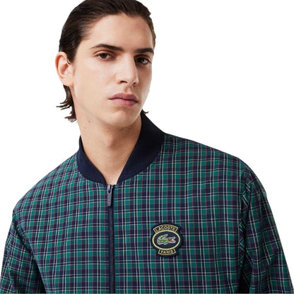 Navy Blue - Side - Lacoste Mens Plaid Regular Bomber Jacket