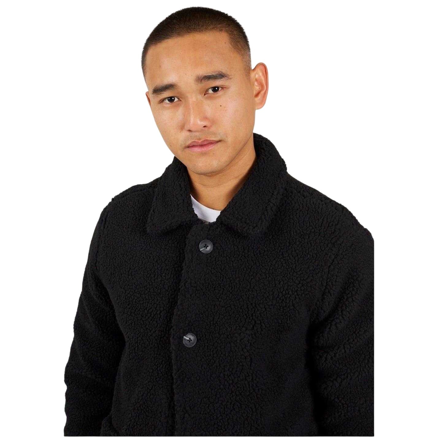 Black - Side - Brave Soul Mens Borg Jacket
