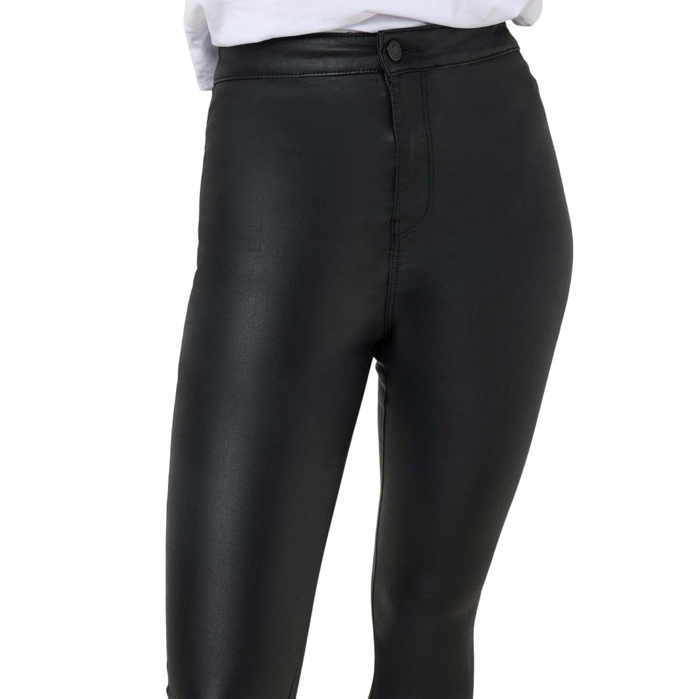 Black - Side - Noisy May Womens-Ladies Coated High Waist Trousers