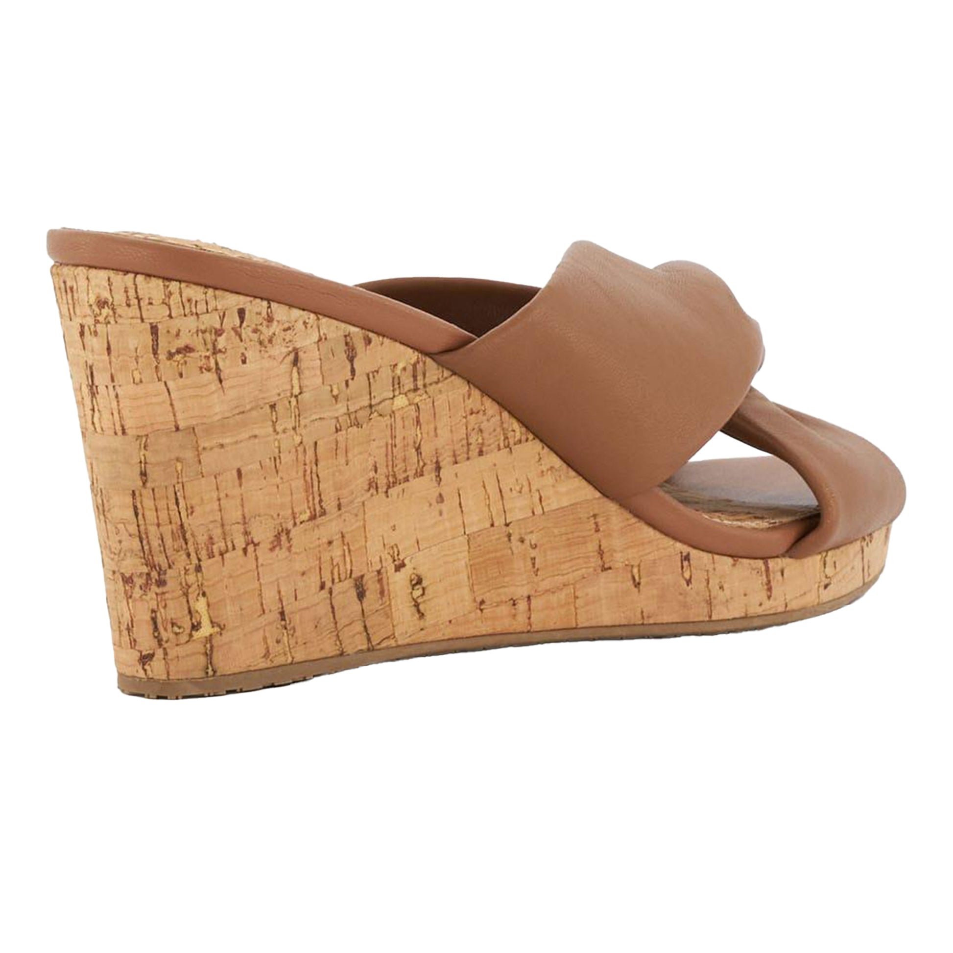 Tan - Back - Dune London Womens-Ladies Kacee Twist Knot Leather Wedge Mule Sandals