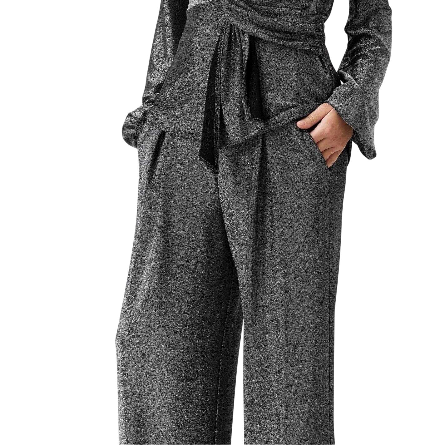 Silver - Side - Biba Womens-Ladies Wide Leg Trousers