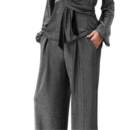 Silver - Side - Biba Womens-Ladies Wide Leg Trousers