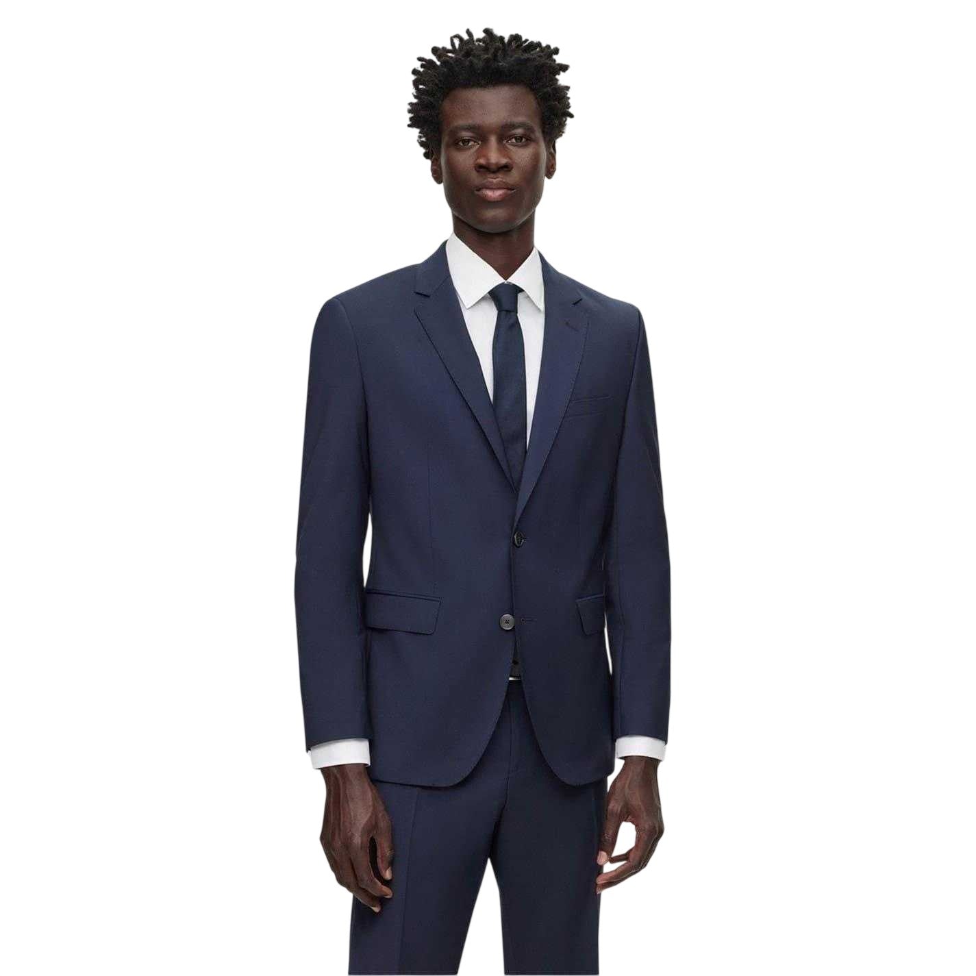 Dark Blue - Side - Boss Mens Jasper Flap Pocket Suit Jacket