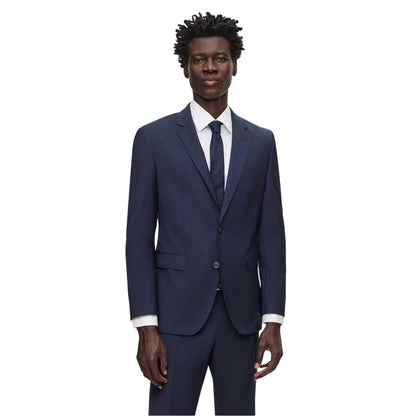 Dark Blue - Side - Boss Mens Jasper Flap Pocket Suit Jacket