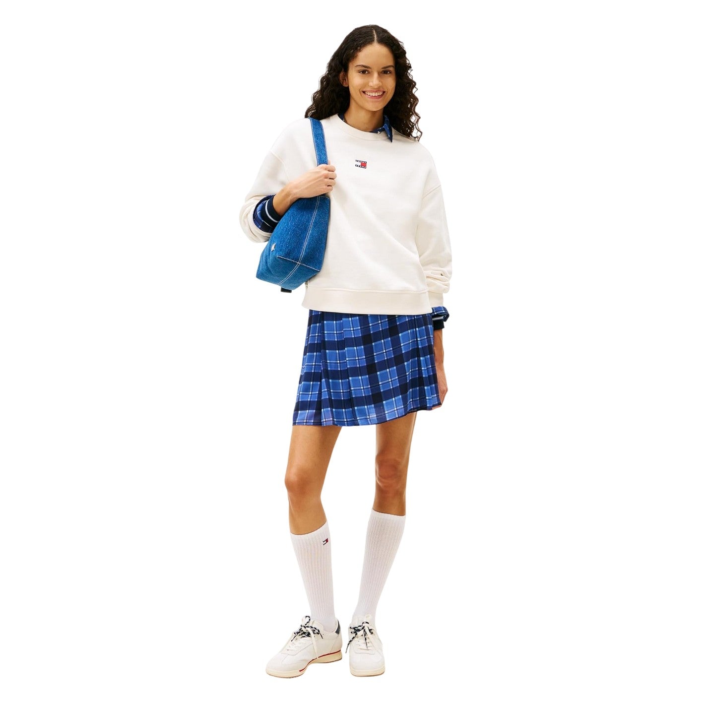 White - Lifestyle - Tommy Jeans Womens-Ladies Badge Crew Neck Boxy Sweatshirt