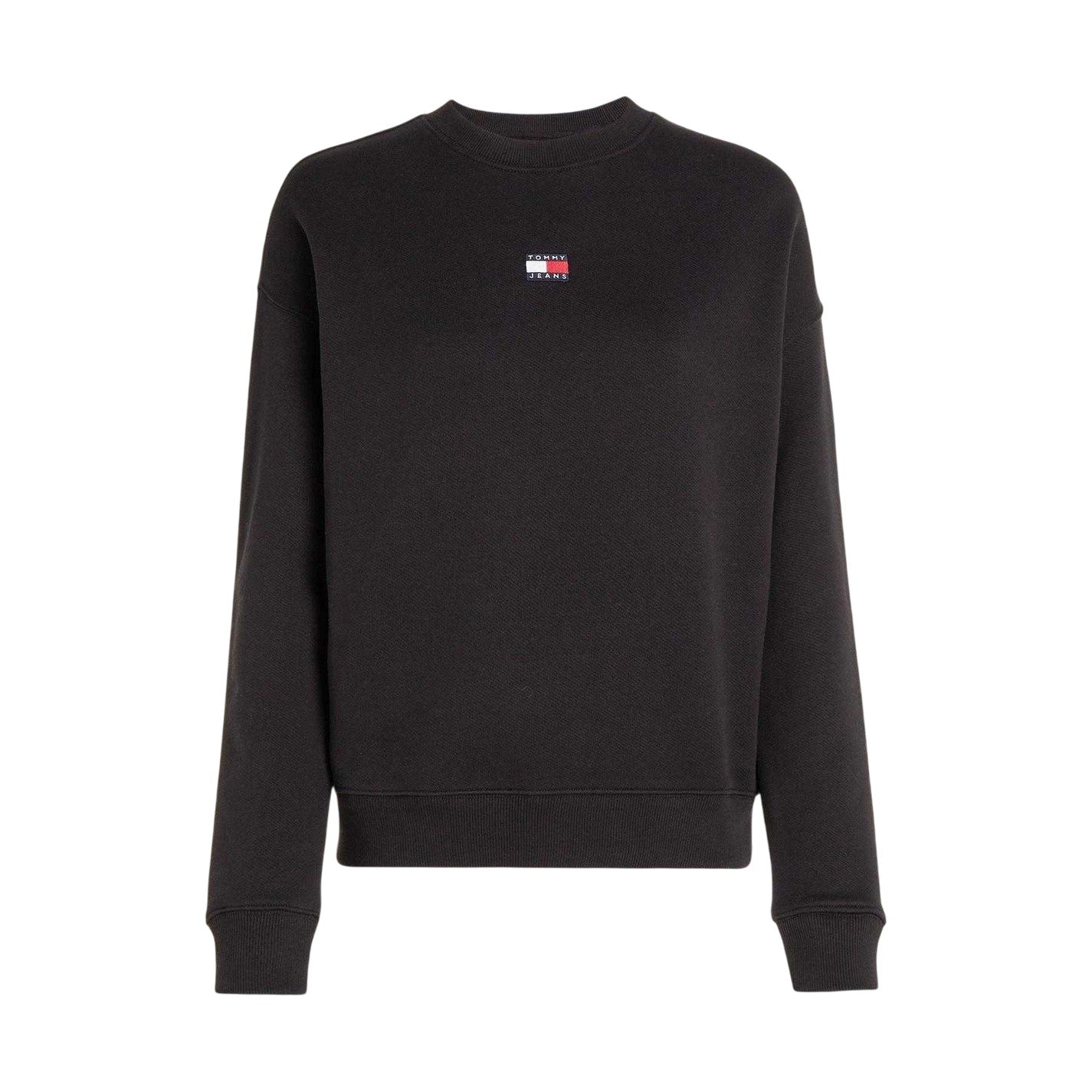 Black - Front - Tommy Jeans Womens-Ladies Badge Crew Neck Boxy Sweatshirt