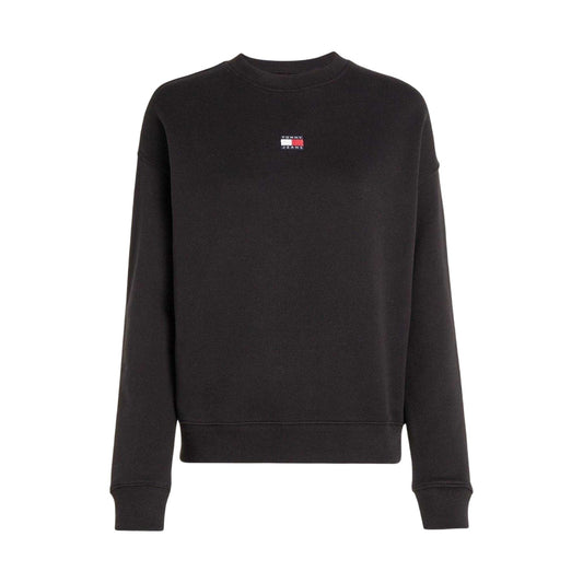 Black - Front - Tommy Jeans Womens-Ladies Badge Crew Neck Boxy Sweatshirt