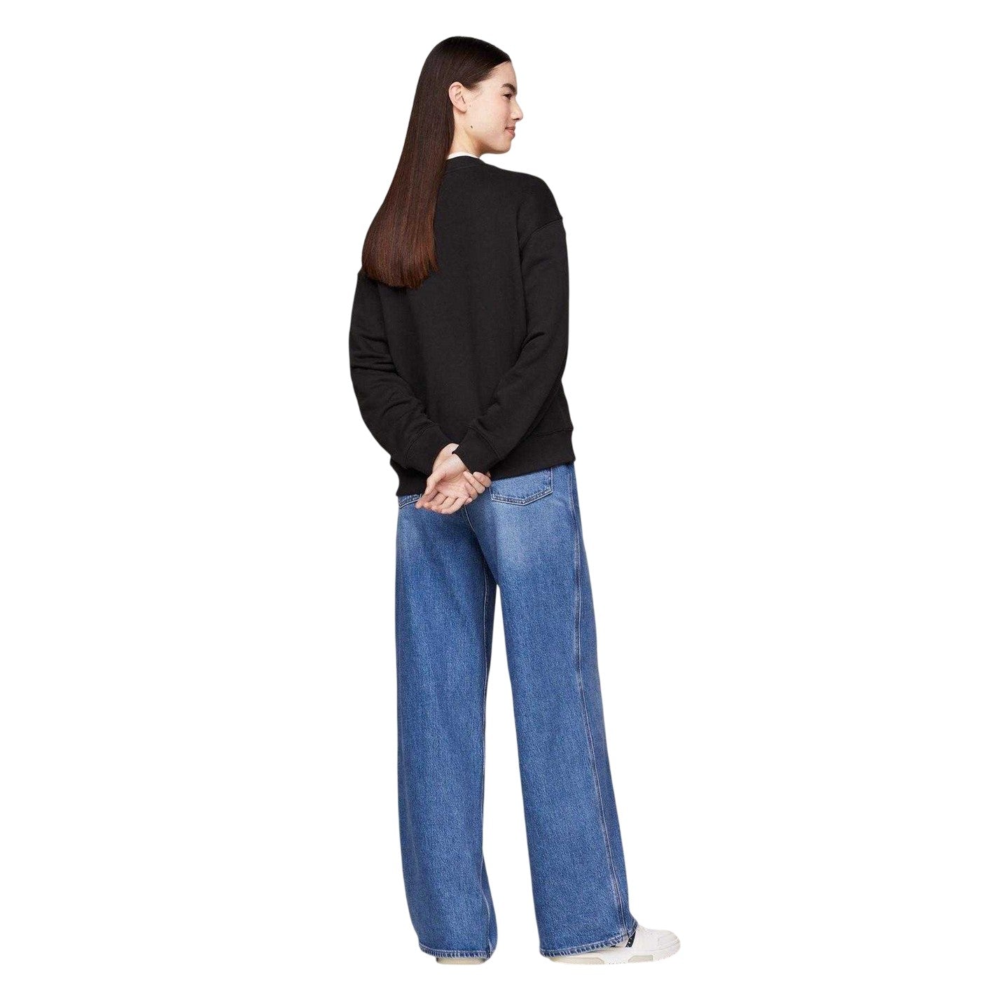 Black - Back - Tommy Jeans Womens-Ladies Badge Crew Neck Boxy Sweatshirt