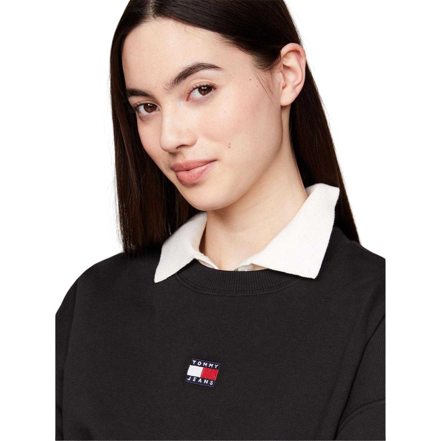 Black - Side - Tommy Jeans Womens-Ladies Badge Crew Neck Boxy Sweatshirt