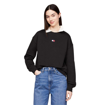 Black - Lifestyle - Tommy Jeans Womens-Ladies Badge Crew Neck Boxy Sweatshirt