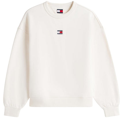 White - Front - Tommy Jeans Womens-Ladies Badge Crew Neck Boxy Sweatshirt