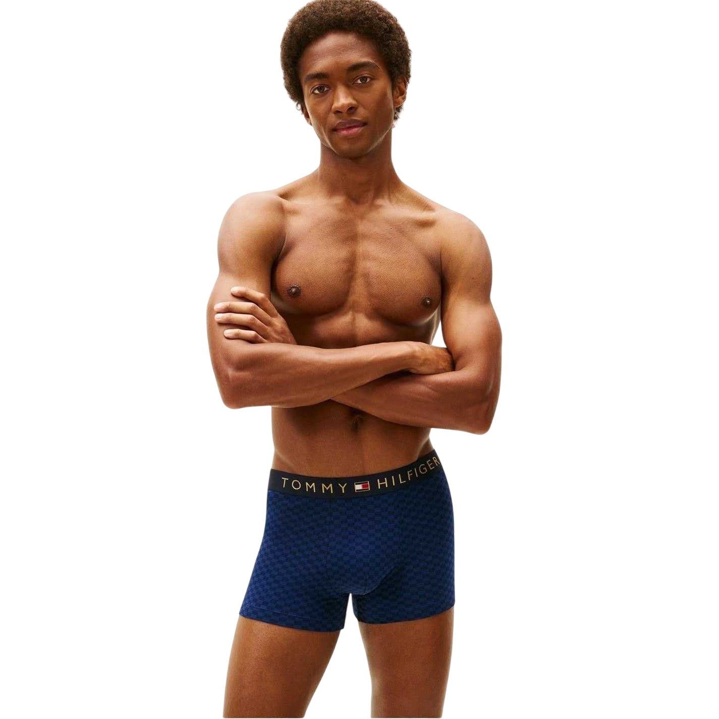 Navy - Side - Tommy Hilfiger Mens Checkerboard Boxer Briefs Set