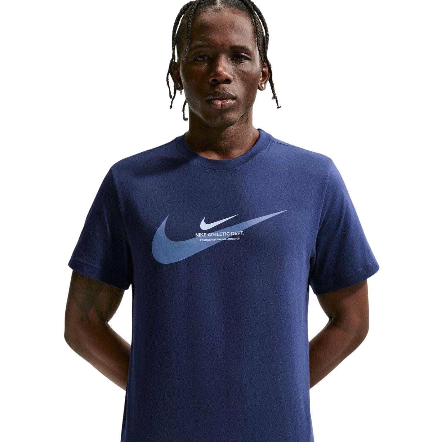 Navy - Side - Nike Mens Swoosh Large Logo T-Shirt
