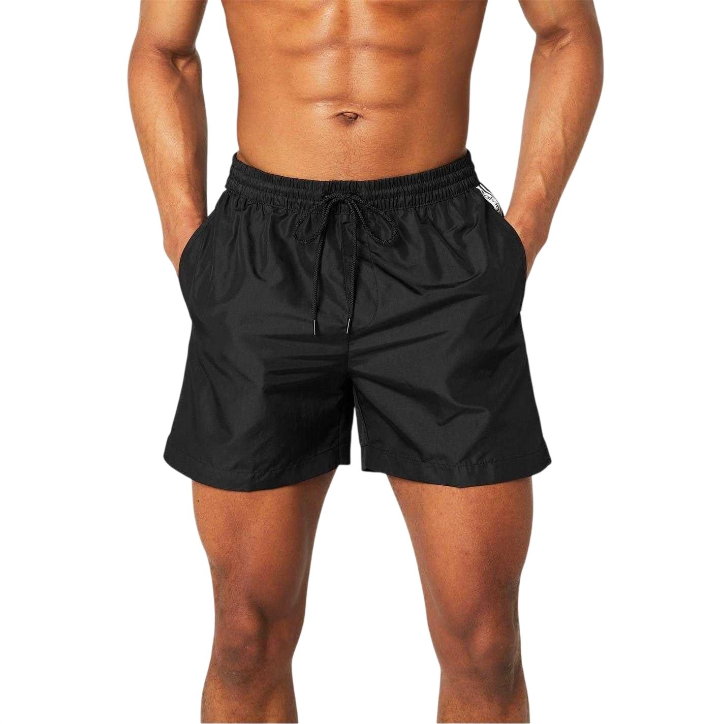 Black - Side - Calvin Klein Mens Tape Swim Shorts