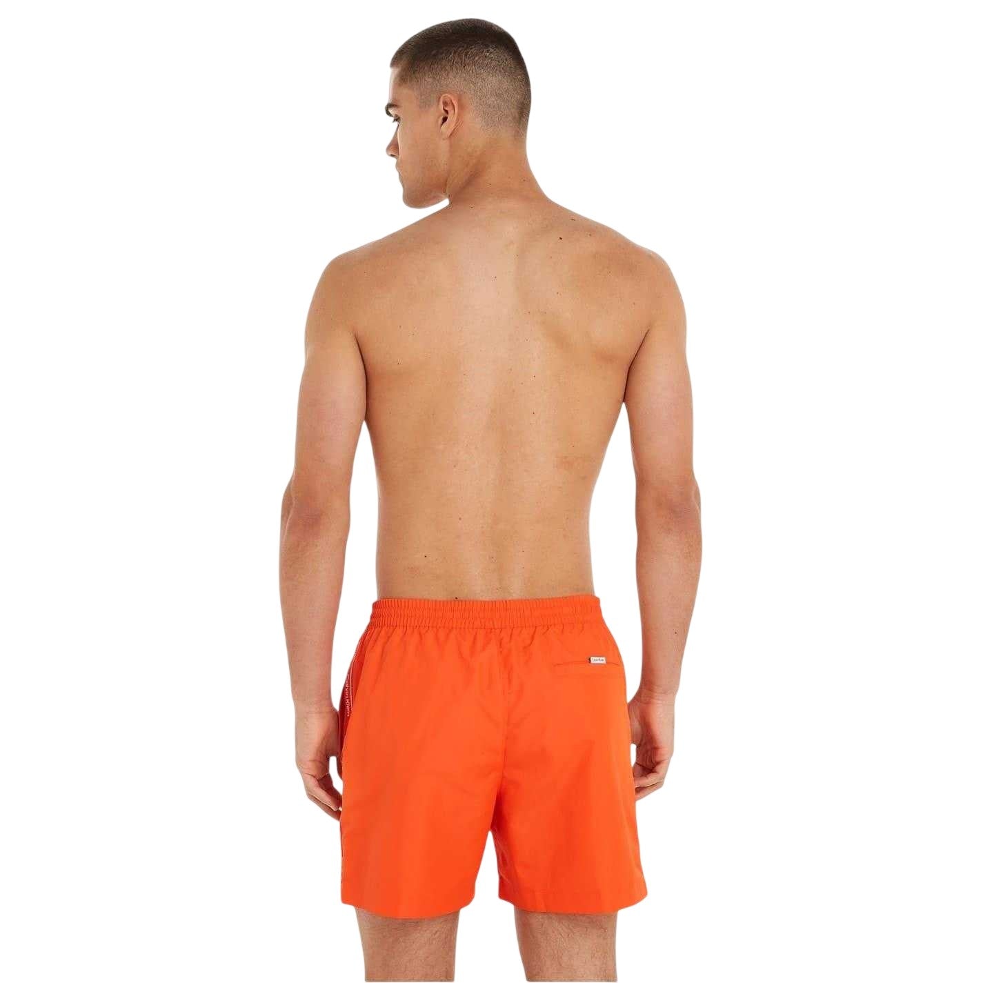 Orange - Back - Calvin Klein Mens Tape Swim Shorts