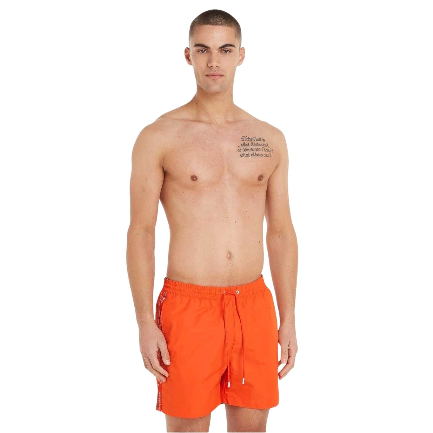 Orange - Lifestyle - Calvin Klein Mens Tape Swim Shorts