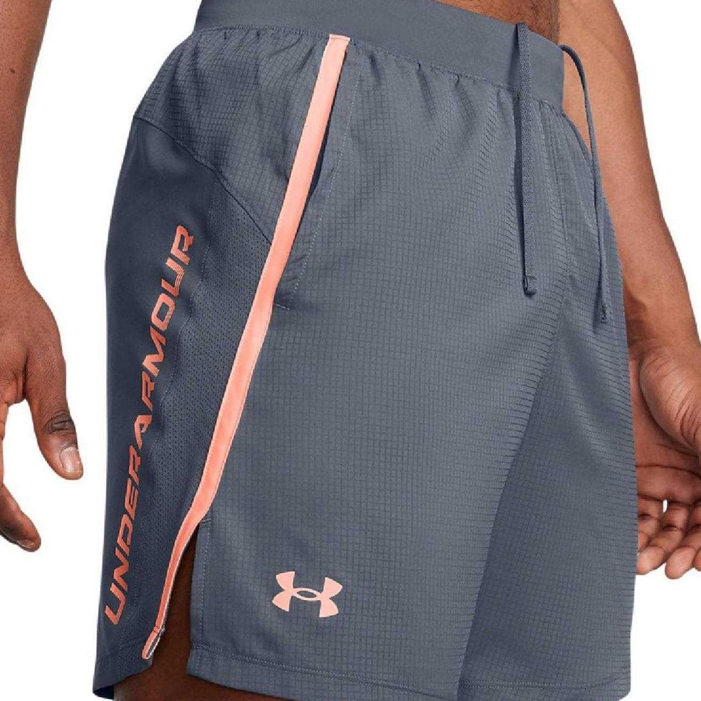 Grey - Side - Under Armour Mens Contrast Detail Running Shorts