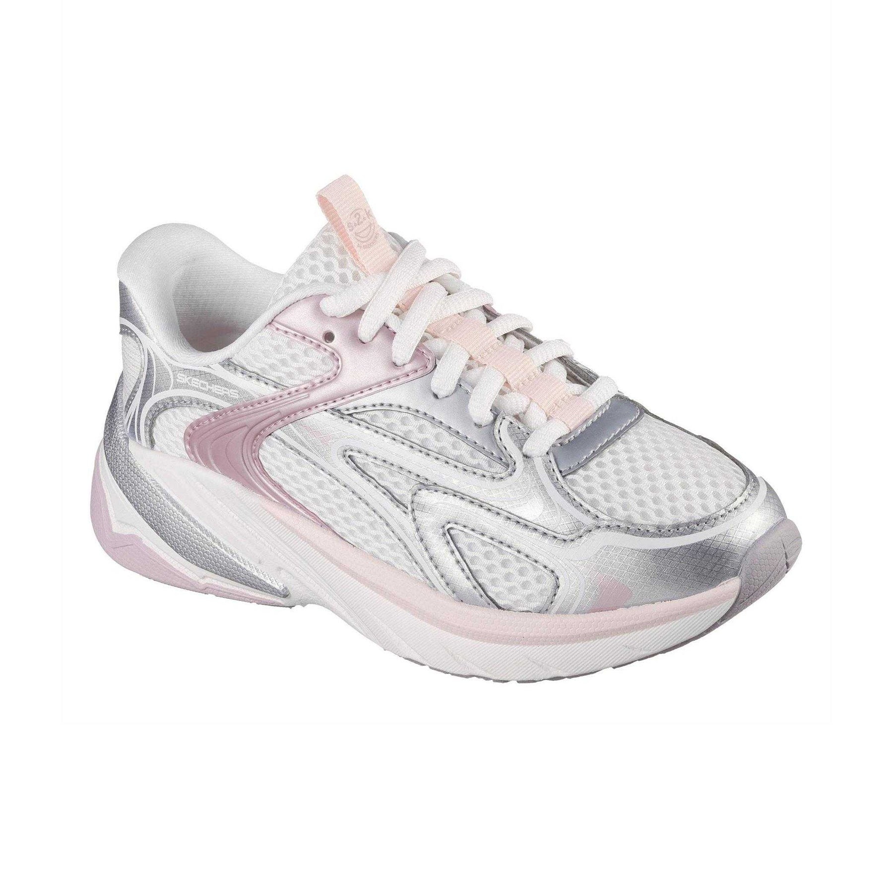 Silver-White - Side - Skechers Childrens-Kids Slip-on Trainers