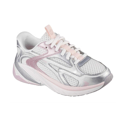 Silver-White - Side - Skechers Childrens-Kids Slip-on Trainers