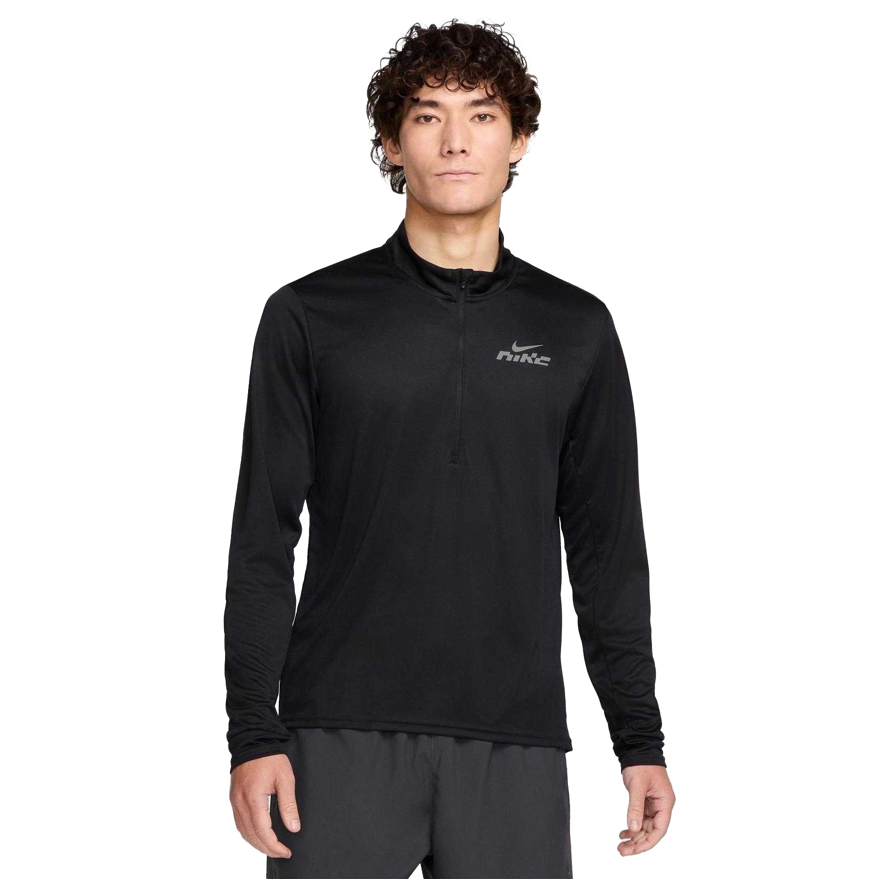 Black-Reflective - Front - Nike Mens Pacer Logo Dri-FIT Half Zip Top