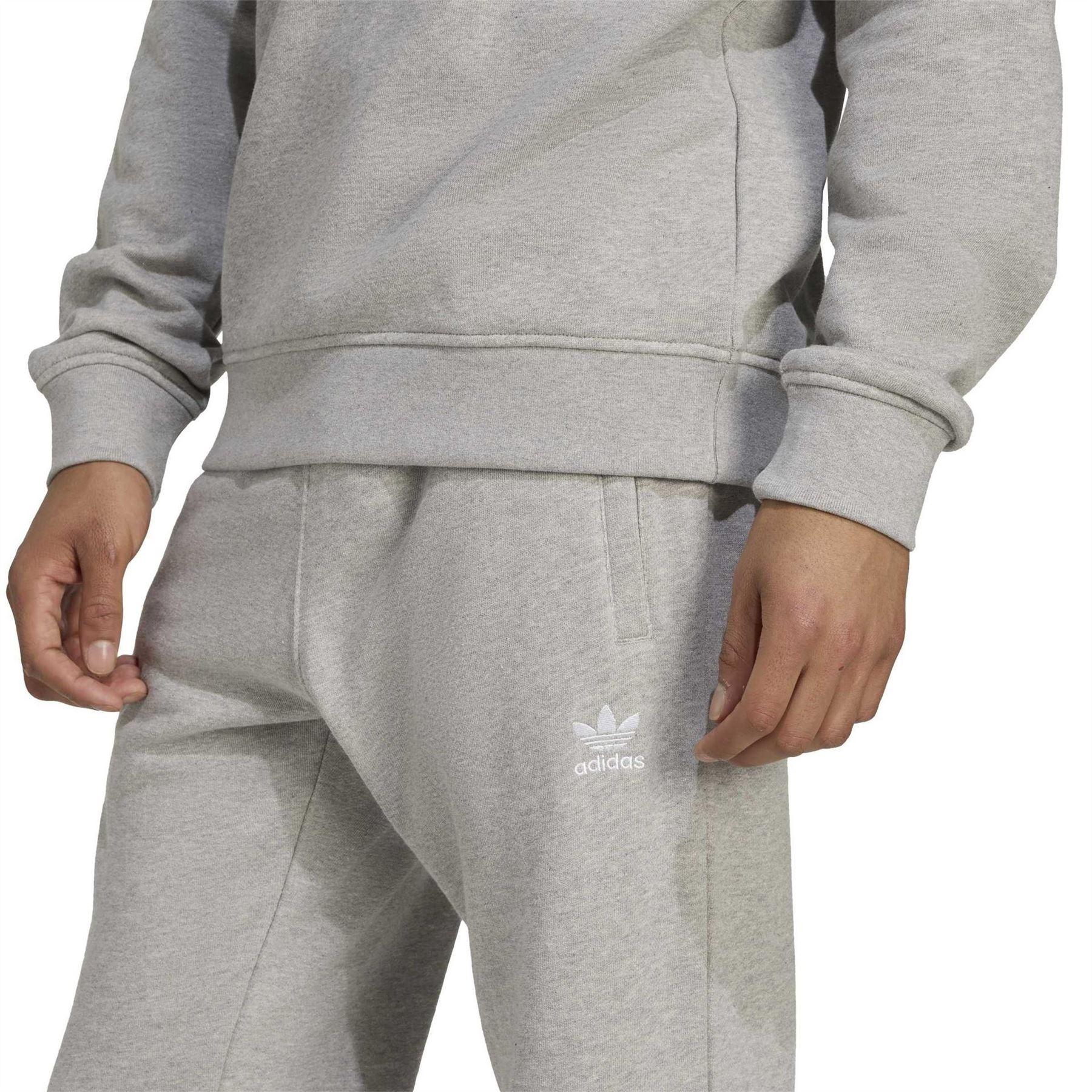 Medium Grey - Side - Adidas Mens Trefoil Essentials Heather Joggers