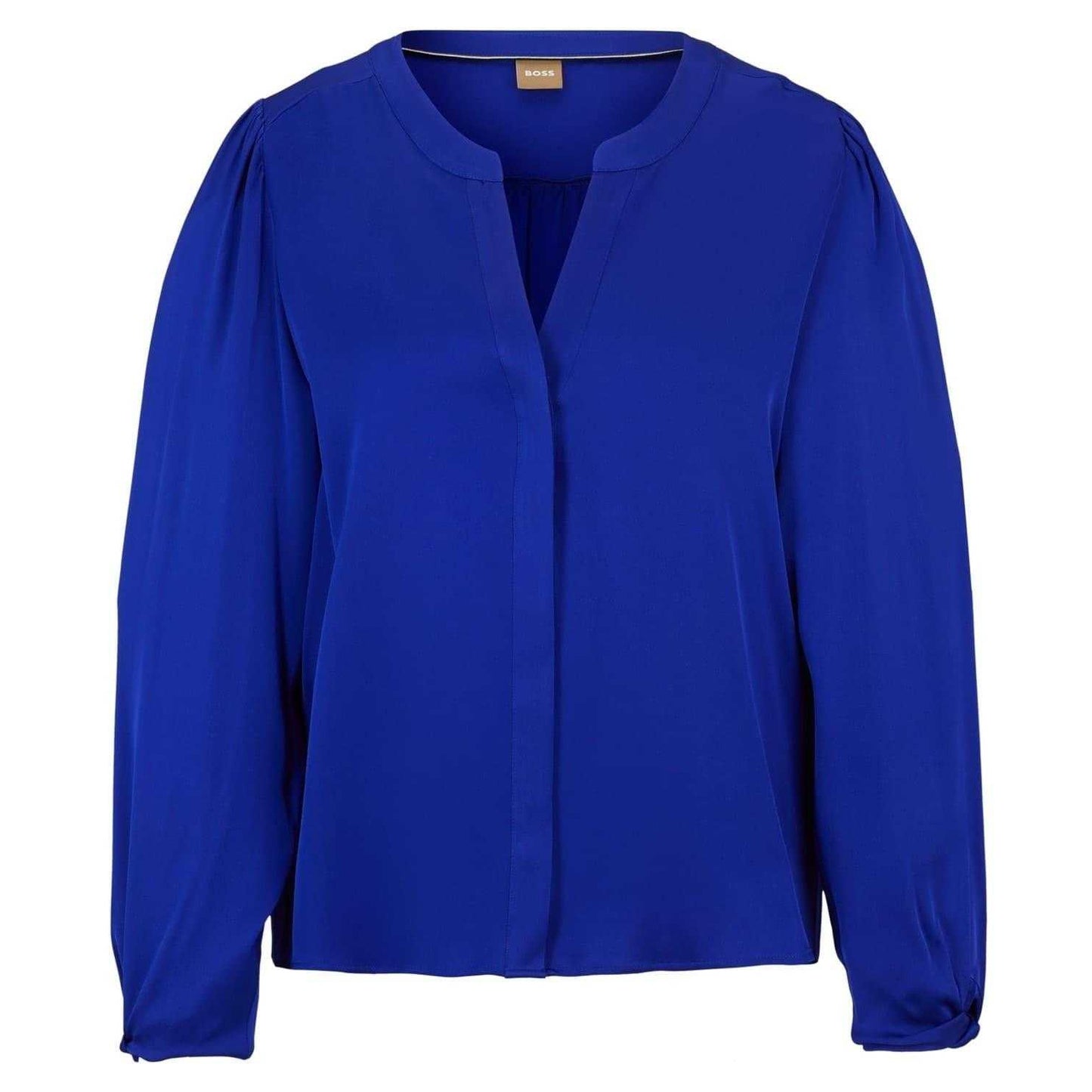 Blue - Front - Boss Womens-Ladies V Neck Relaxed Fit Puff Sleeve Blouse