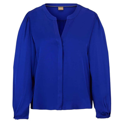 Blue - Front - Boss Womens-Ladies V Neck Relaxed Fit Puff Sleeve Blouse