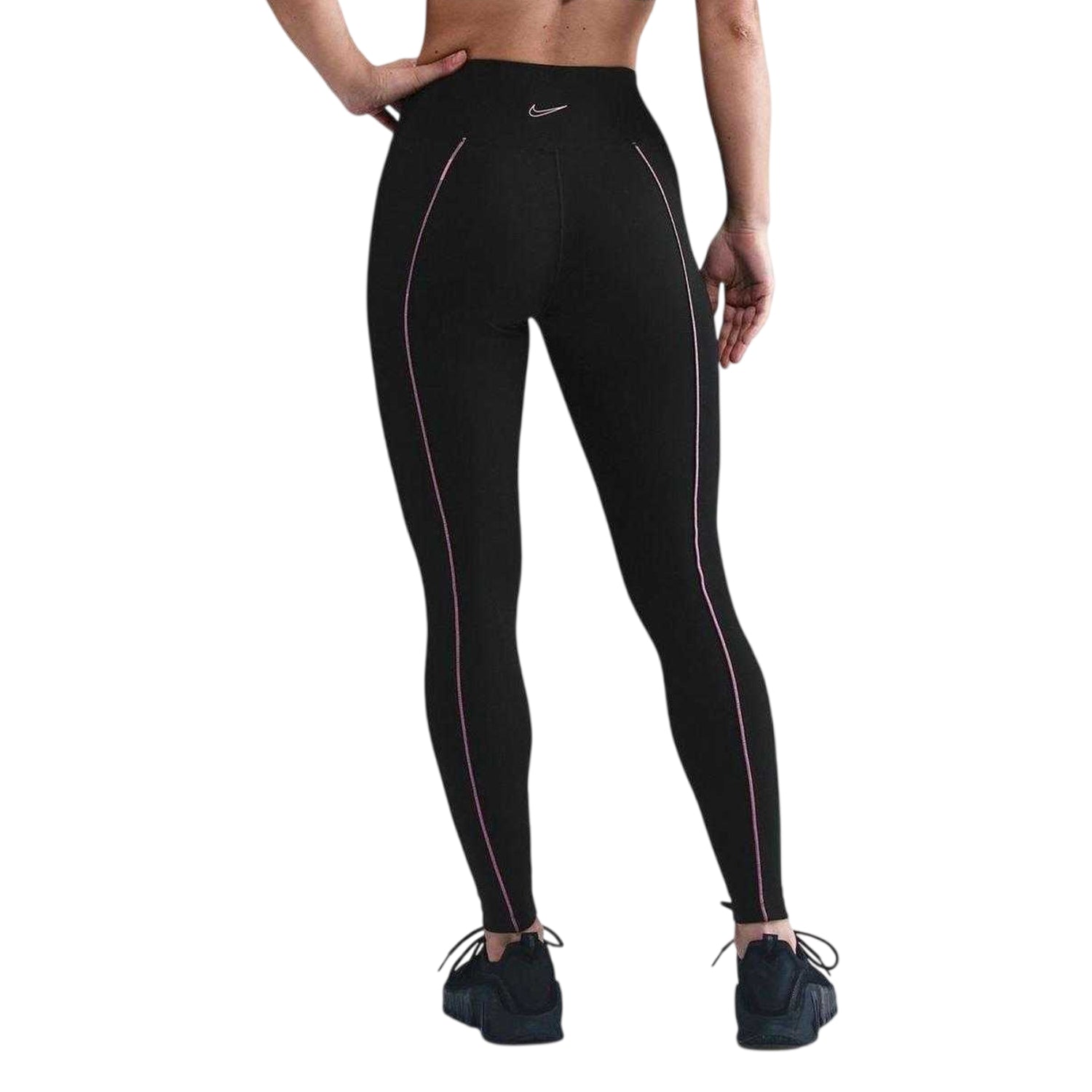 Black-Pink - Back - Nike Womens-Ladies Side Stripe High Waist Tights