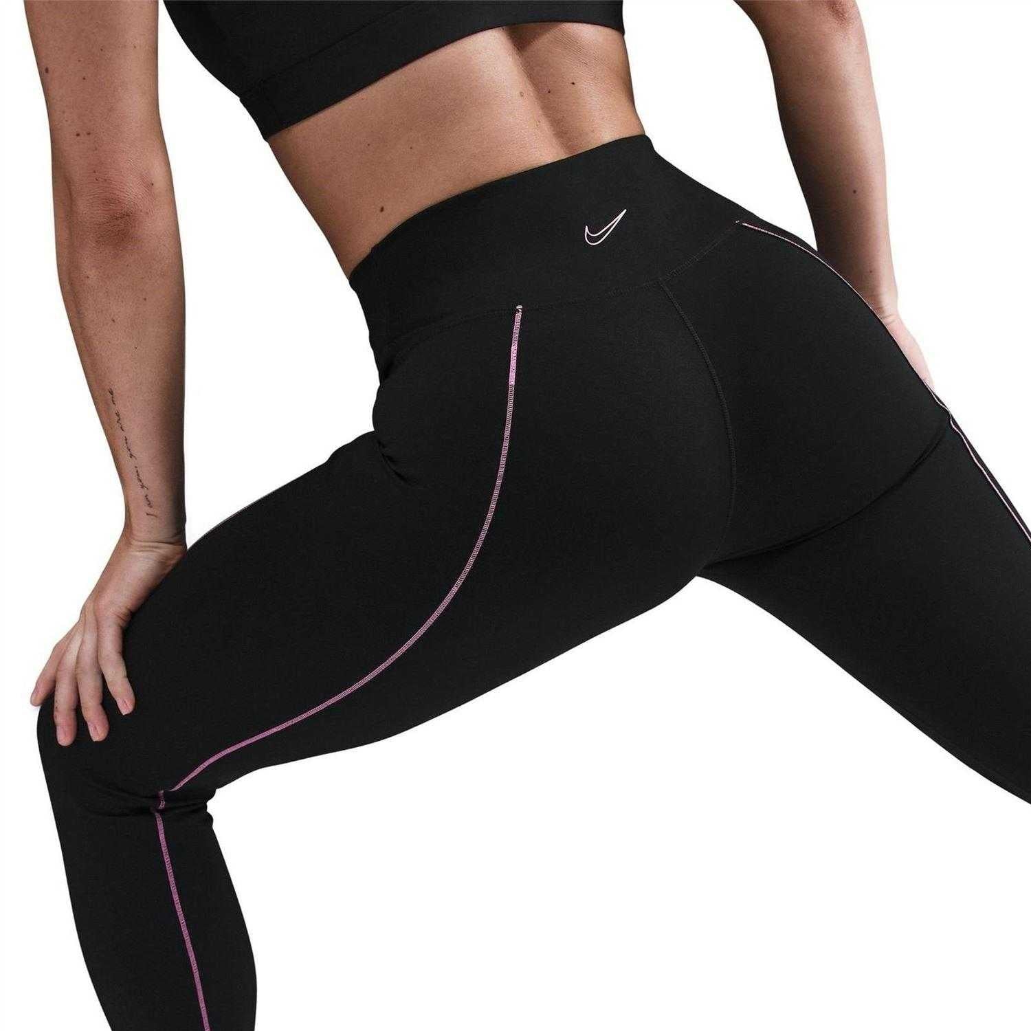 Black-Pink - Side - Nike Womens-Ladies Side Stripe High Waist Tights