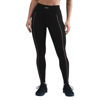 Black-Pink - Front - Nike Womens-Ladies Side Stripe High Waist Tights